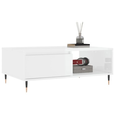 vidaXL Τραπεζάκι Σαλονιού Γυαλ. Λευκό 90x60x35cm από Επεξεργ. Ξύλο 1 τεμ.