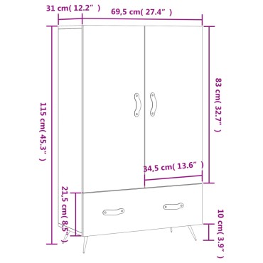 vidaXL Ντουλάπα Γυαλ. Λευκό 69,5x31x115cm από Επεξεργασμένο Ξύλο 1 τεμ.