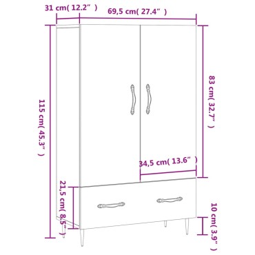 vidaXL Ντουλάπα Γυαλ. Λευκό 69,5x31x115cm από Επεξεργασμένο Ξύλο 1 τεμ.