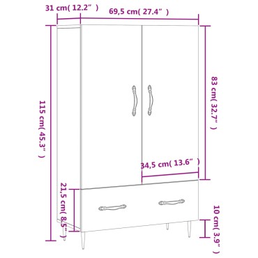 vidaXL Ντουλάπα Γκρι Sonoma 69,5x31x115cm από Επεξεργασμένο Ξύλο 1 τεμ.