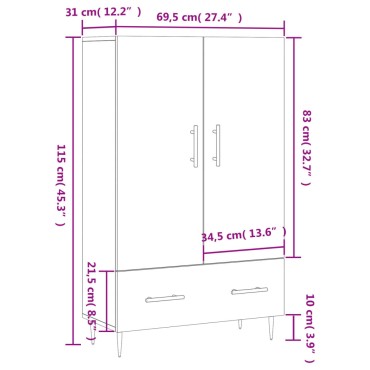 vidaXL Ντουλάπα Γκρι Σκυροδέματος 69,5x31x115cm Επεξεργ. Ξύλο 1 τεμ.