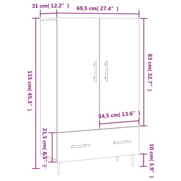 vidaXL Ντουλάπα Καπνιστή Δρυς 69,5x31x115cm Επεξεργασμένο Ξύλο 1 τεμ.