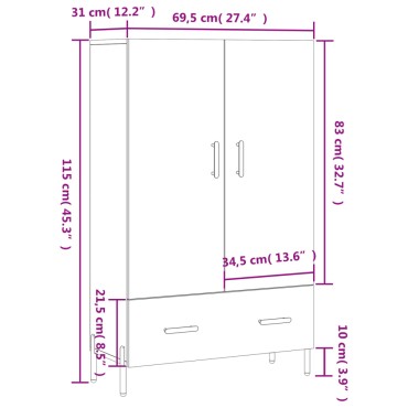 vidaXL Ντουλάπα Καφέ Δρυς 69,5x31x115cm από Επεξεργασμένο Ξύλο 1 τεμ.