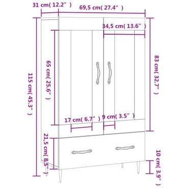 vidaXL Ντουλάπα Γυαλ. Λευκό 69,5x31x115cm από Επεξεργασμένο Ξύλο 1 τεμ.