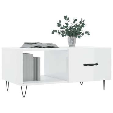 vidaXL Τραπεζάκι Σαλονιού Γυαλ. Λευκό 90x50x40cm Επεξεργ. Ξύλο 1 τεμ.