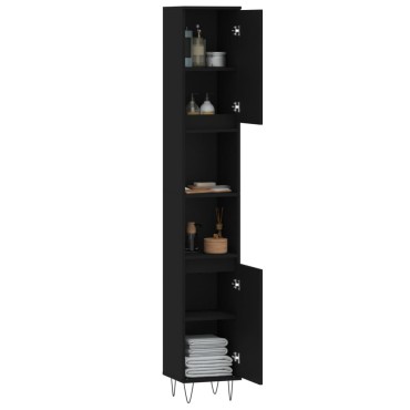 vidaXL Ντουλάπι Μπάνιου Μαύρο 30x30x190cm Επεξεργασμένο Ξύλο