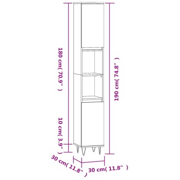vidaXL Ντουλάπι Μπάνιου Γκρι Sonoma 30x30x190cm Επεξεργασμένο Ξύλο