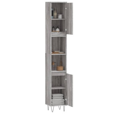 vidaXL Ντουλάπι Μπάνιου Γκρι Sonoma 30x30x190cm Επεξεργασμένο Ξύλο