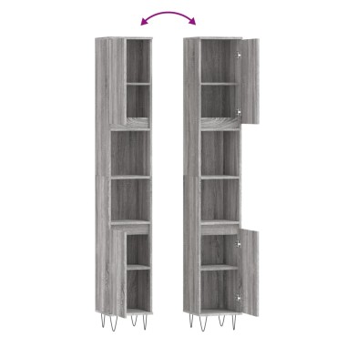 vidaXL Ντουλάπι Μπάνιου Γκρι Sonoma 30x30x190cm Επεξεργασμένο Ξύλο