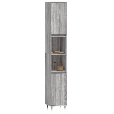 vidaXL Ντουλάπι Μπάνιου Γκρι Sonoma 30x30x190cm Επεξεργασμένο Ξύλο