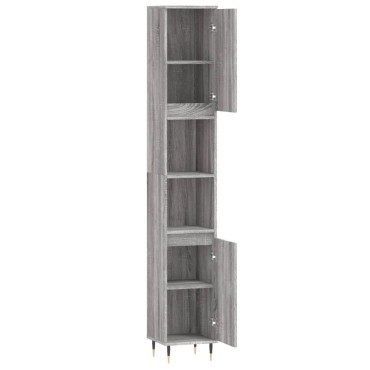 vidaXL Ντουλάπι Μπάνιου Γκρι Sonoma 30x30x190cm Επεξεργασμένο Ξύλο