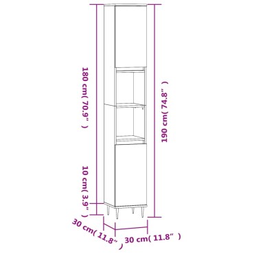 vidaXL Ντουλάπι Μπάνιου Μαύρο 30x30x190cm Επεξεργασμένο Ξύλο