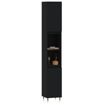 vidaXL Ντουλάπι Μπάνιου Μαύρο 30x30x190cm Επεξεργασμένο Ξύλο