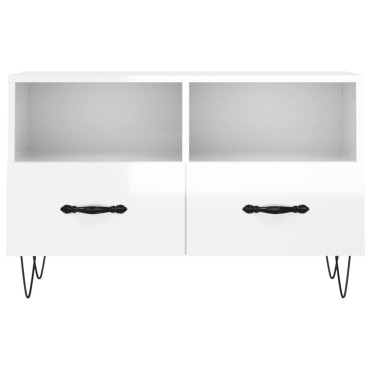 vidaXL Έπιπλο Τηλεόρασης Γυαλ. Λευκό 80x36x50cm Επεξεργασμένο Ξύλο