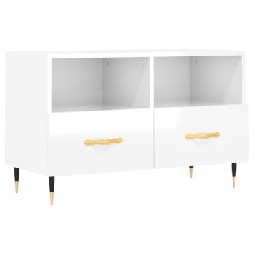 vidaXL Έπιπλο Τηλεόρασης Γυαλ. Λευκό 80x36x50cm Επεξεργασμένο Ξύλο