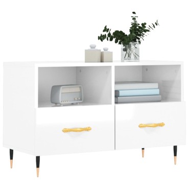 vidaXL Έπιπλο Τηλεόρασης Γυαλ. Λευκό 80x36x50cm Επεξεργασμένο Ξύλο