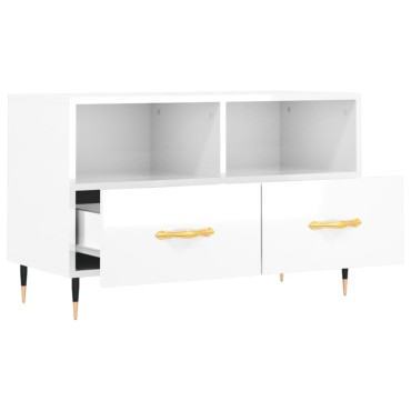 vidaXL Έπιπλο Τηλεόρασης Γυαλ. Λευκό 80x36x50cm Επεξεργασμένο Ξύλο