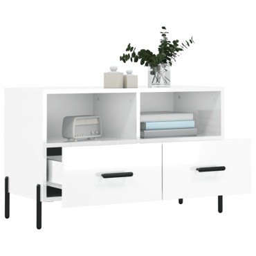 vidaXL Έπιπλο Τηλεόρασης Γυαλ. Λευκό 80x36x50cm Επεξεργασμένο Ξύλο