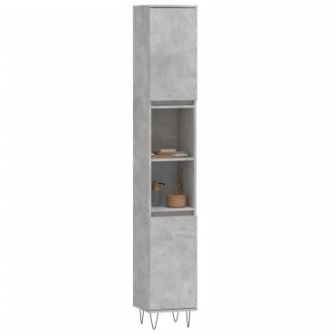 vidaXL Ντουλάπι Μπάνιου Γκρι Σκυροδέματος 30x30x190cm Επεξ. Ξύλο