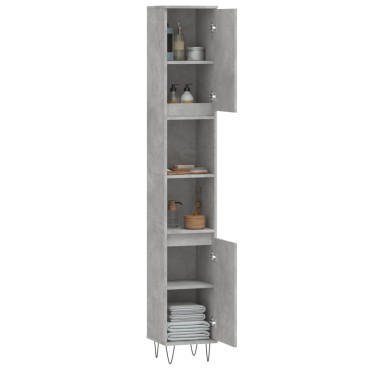 vidaXL Ντουλάπι Μπάνιου Γκρι Σκυροδέματος 30x30x190cm Επεξ. Ξύλο