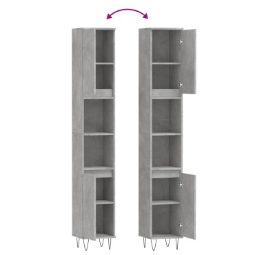 vidaXL Ντουλάπι Μπάνιου Γκρι Σκυροδέματος 30x30x190cm Επεξ. Ξύλο
