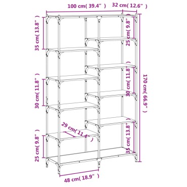 vidaXL Βιβλιοθήκη Μαύρη 100x32x170cm Επεξεργασμένο Ξύλο / Σίδηρος 1 τεμ.