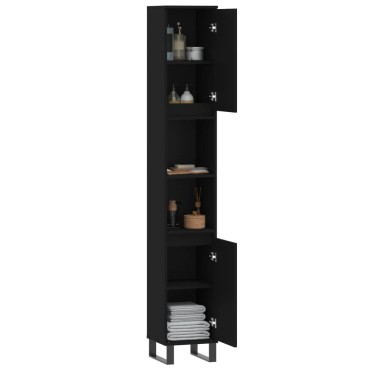 vidaXL Ντουλάπι Μπάνιου Μαύρο 30x30x190cm Επεξεργασμένο Ξύλο 1 τεμ.