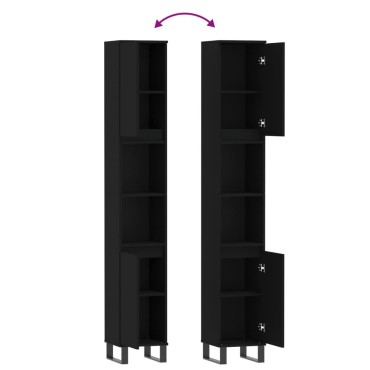 vidaXL Ντουλάπι Μπάνιου Μαύρο 30x30x190cm Επεξεργασμένο Ξύλο 1 τεμ.