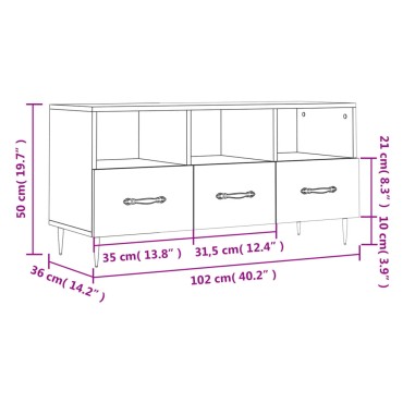 vidaXL Έπιπλο Τηλεόρασης Γκρι Sonoma 102x36x50cm Επεξεργασμένο Ξύλο