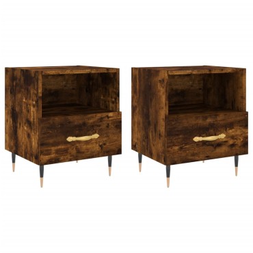 vidaXL Κομοδίνα 2 τεμ. Καπνιστή Δρυς 40x35x47,5cm Επεξεργ. Ξύλο