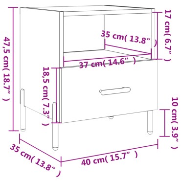 vidaXL Κομοδίνα 2 τεμ. Γκρι Σκυροδεμ. 40x35x47,5cm Επεξεργ. Ξύλο