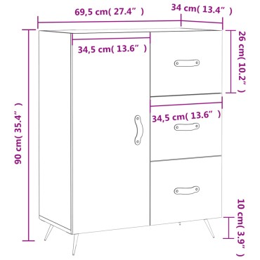 vidaXL Ντουλάπι Γυαλιστερό Λευκό 69,5x34x90cm Επεξεργασμένο Ξύλο 1 τεμ.