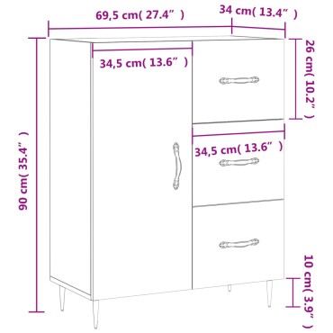 vidaXL Ντουλάπι Καφέ Δρυς 69,5x34x90cm Επεξεργασμένο Ξύλο 1 τεμ.