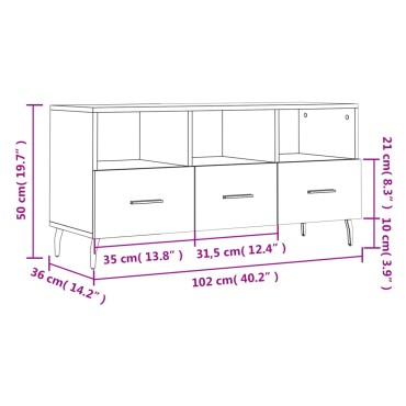 vidaXL Έπιπλο Τηλεόρασης Γκρι Sonoma 102x36x50cm Επεξεργ. Ξύλο