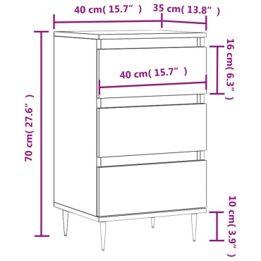 vidaXL Κομοδίνο Γκρι Σκυροδεμ. 40x35x70cm από Επεξεργασμένο Ξύλο 1 τεμ.