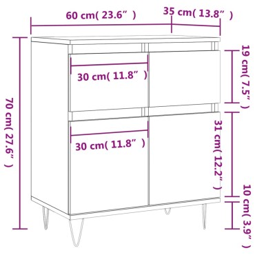 vidaXL Ντουλάπι Μαύρο 60x35x70cm από Επεξεργασμένο Ξύλο 1 τεμ.