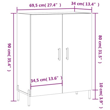 vidaXL Ντουλάπι Γυαλιστερό Λευκό 69,5x34x90cm Επεξεργασμένο Ξύλο 1 τεμ.