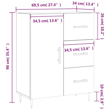 vidaXL Ντουλάπι Γυαλιστερό Λευκό 69,5x34x90cm Επεξεργασμένο Ξύλο 1 τεμ.