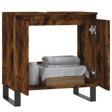 vidaXL Ντουλάπι Μπάνιου Καπνιστή Δρυς 58x33x60cm Επεξεργ. Ξύλο