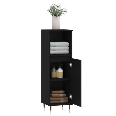 vidaXL Ντουλάπι Μπάνιου Μαύρο 30x30x100cm Επεξεργασμένο Ξύλο