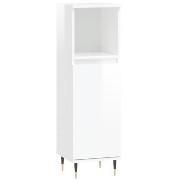vidaXL Ντουλάπι Μπάνιου Γυαλιστερό Λευκό 30x30x100cm Επεξεργ. Ξύλο