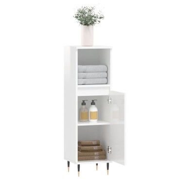 vidaXL Ντουλάπι Μπάνιου Γυαλιστερό Λευκό 30x30x100cm Επεξεργ. Ξύλο
