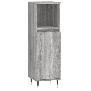 vidaXL Ντουλάπι Μπάνιου Γκρι Sonoma 30x30x100cm Επεξεργασμένο Ξύλο