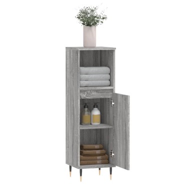 vidaXL Ντουλάπι Μπάνιου Γκρι Sonoma 30x30x100cm Επεξεργασμένο Ξύλο