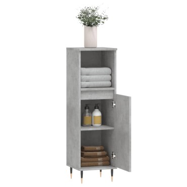 vidaXL Ντουλάπι Μπάνιου Γκρι Σκυροδέματος 30x30x100cm Επεξ. Ξύλο