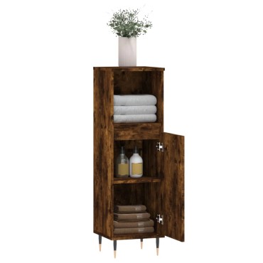 vidaXL Ντουλάπι Μπάνιου Καπνιστή Δρυς 30x30x100cm Επεξεργασμένο Ξύλο
