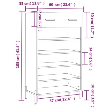 vidaXL Παπουτσοθήκη Μαύρη 60x35x105cm από Επεξεργασμένο Ξύλο