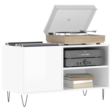 vidaXL Δισκοθήκη Γυαλ. Λευκή 85x38x48cm από Επεξεργασμένο Ξύλο