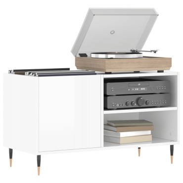 vidaXL Δισκοθήκη Γυαλ. Λευκή 85x38x48cm από Επεξεργασμένο Ξύλο