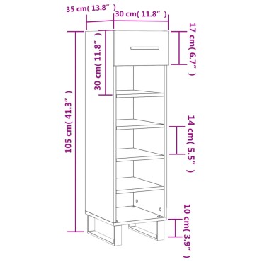 vidaXL Παπουτσοθήκη Λευκή 30x35x105cm από Επεξεργασμένο Ξύλο 1 τεμ.